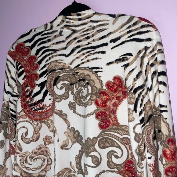 Chico's Size M Cardigan Boho Paisley Animal Print Open Front - Picture 6 of 7